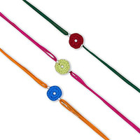 Prapti Handicrafts Handmade Multicolour Crochet Rakhis for Brothers Kids pack of 3 with Roli Chawal