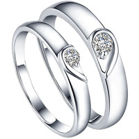Fashion Frill Delicate Rings For Women Crystal Silver Plated Heart Design Adjustable Silver Ring Finger Couple Ring For Women Girls Men Boys Rings Wife Girlfriend Valentine (Contemporary)