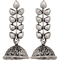 Mahi Leaf Shape Silver Oxidized Traditional Small Dangle Jhumka Earrings for Women and Girls ER1109647R
