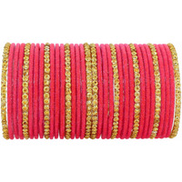 NMII Stylish Glass & Golden Beads Velvet Bangle Set For Women and Girls | Fancy Womens Bangles | Traditional Chudi Set, (F133_Guddan-(3)-Watermelon-2.2 Inches)
