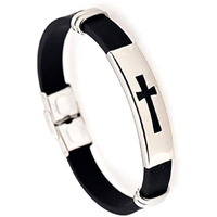 University Trendz Silicon Rubber Jesus Cross Printed Catholic Bracelet for Men and Women (Black)
