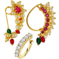VAMA FASHIONS Maharashtrian Marathi traditional nath nose ring Without Piercing Nose Pin Clip on Nathiya For Women