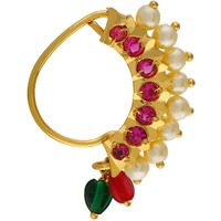 VAMA FASHIONS Maharashtrian Marathi Nathiya Clip-on Nath without Piercing Nose Ring Pin for Women & Girls