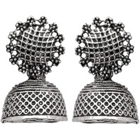 Mahi Round Silver Oxidized Traditional Small Dangle Jhumka Earrings for Women and Girls ER1109650R