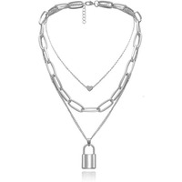 Shining Diva Fashion Latest Stylish Multilayer Metal Chain Pendant Necklace for Women (A12475np), Silver06