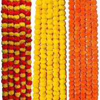 Genda Phool Artificial Genda Phool Marigold Fluffy Long Wedding, Festivals, Durga Pooja, Diwali,Handcraft Plastic Rakshabandhan Special Occasion 5 Feet Inauguration, Temple Pack of 6 String