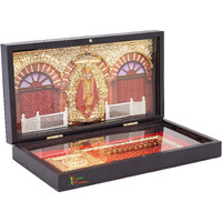 NAITIK CREATION Engineered Wood Gold Plated Sai Baba Photo Frame With Charan Paduka|Shirdi Saibaba Tabletop Samadhi Pocket Temple Gift Box For Diwali,House Warming,Return Gift,Corporate Gifts