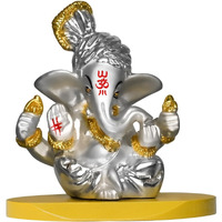 DIVINITI 999 Silver Plated Pagdi Ganesha Idol for Car Dashboard|Ganesh Ji Murti for Diwali Pooja Gift Home Decor|Ganpati Antique Showpiece|Religious Figurines for House Warming Gift (7x4x7cm)
