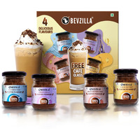 Bevzilla Festive Gift Box Of 50 Grams X 4 Flavoured Instant Coffee Powder + Free Caf Glass| Colombian Gold, Turkish Hazelnut, French Vanilla & English Butterscotch | Strong Coffee| Arabica Coffee| Diwali Gifting| Premium Gift