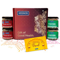 Keeros Healthy Diwali Sweets Gift Box |Combo of 2 varieties of Tasty & Nutritious Sweet Snacks (Dry Fruits mixed gift box) in Glass Jars packed in a Premium Diwali Gift Hamper for Employees