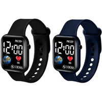 Zovuta Square Shape Dial Colorful Smart Looking Digital led Combo Watch For Kids Baby Boys and Girls- Fully Waterproof Sportswatch Display- Best Gift for Diwali and Birthday-Date and Time Function Only (For Age 4-15 Years) - (Combo, Black & Navy Blue)
