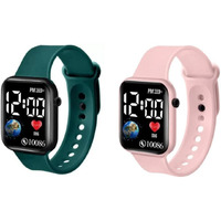 Zovuta Square Shape Dial Colorful Smart Looking Digital led Combo Watch For Kids Baby Boys and Girls- Fully Waterproof Sportswatch Display- Best Gift for Diwali and Birthday-Date and Time Function Only (For Age 4-15 Years) - (Combo, Green & Pink)