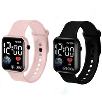 Zovuta Square Shape Dial Colorful Smart Looking Digital led Combo Watch For Kids Baby Boys and Girls- Fully Waterproof Sportswatch Display- Best Gift for Diwali and Birthday-Date and Time Function Only (For Age 4-15 Years) - (Combo, Black & Pink)