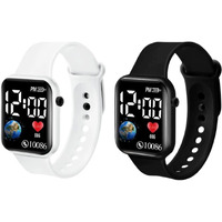 Zovuta Square Shape Dial Colorful Smart Looking Digital led Combo Watch For Kids Baby Boys and Girls- Fully Waterproof Sportswatch Display- Best Gift for Diwali and Birthday-Date and Time Function Only (For Age 4-15 Years) - (Combo, Black & White)