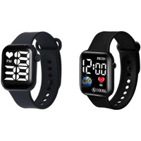 Zovuta Square Shape Dial Colorful Smart Looking Digital led Combo Watch For Kids Baby Boys and Girls- Fully Waterproof Sportswatch Display- Best Gift for Diwali and Birthday-Date and Time Function Only (For Age 4-15 Years) - (Combo, Solid Black & Graphical Black)