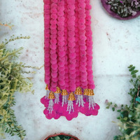 ABHAAS 10ps Handmade Artificial Marigold Flower Garland for Door Decoration Toran Genda Phool for Wedding/Festivals Diwali Christmas with Bells and Rajnignadha (Pink/ 5 ft/10pc)