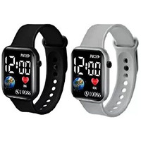 ZOVUTA Square Shape Dial Colorful Smart Looking Digital led Combo Watch for Kids - Fully Waterproof Sportswatch Display- Best Gift for Diwali and Birthday-Date and Time Function Only - (Black & Grey)