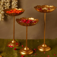 The Purple Tree Beautiful Handcrafted Lotus Urli Bowl with Stands for Diwali (Pack of 3, 30 cm) Decorative Bowl with Stands for Floating Flowers and Tea Light Candles Home, Urli Stand Tealight Holder