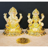Gold Art India Gold plated laxmi ganesha idol with off white terracotta work with gold plated coin | for Diwali | Laxmi poojan | Diwali Pooja | Gifting (New kamal Laxmi ganesha gold)