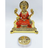 Gold Art India Gold plated pata laxmi ganesha idol with Orange & Red enamel color work with gold plated coin | for Diwali | Laxmi poojan | Diwali Pooja | Gifting (Big pata laxmi gold)