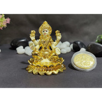 Gold Art India Laxmi Idol on Kamal gold plated with Off White Terracotta Work with Gold Plated Coin | for Diwali | Laxmi poojan | Gifting (New Kamal Laxmi Gold)