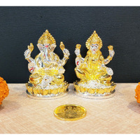 Gold Art India Two Tone Gold and Silver Plated Kamal Laxmi Ganesha | Gold plated coin | Diwali & Festival Gift Set (LAXGANOVALKAMALTWOTONE 3)