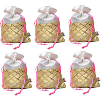 2DS Gota Work Silk Potli Bags For Return Gifts (Set of 6) Batwa for Gifting purpose. Wedding gift potli/Jewellery Pouch, Shagun Potli Set, Ideal handbag potli for diwali Gift Packing Colour_Offwhite