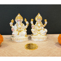 Gold Art India Silver Matte Oval Laxmi Ganesha Idols with Gold-Plated Coin | Diwali & Festival Gift Set (LAXGANOVALKAMALSILVERMATTE)