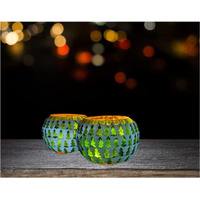 The Bright Storey  Mosaic Christmas Tree Colorful Glass Candle Tealight Candle Holder 3 Home Dcor Indoor Outdoor Christmas Decorations Diwali Corporate Gift (Pack of 2)