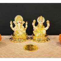Gold Art India Gold Plated Kamal Laxmi Ganesha with Off-White Terracotta Finish | Diwali & Festival Gift Set | Gold plated coin (KAMALLAXGANGOLDOFFWHITE2.8 INCH)