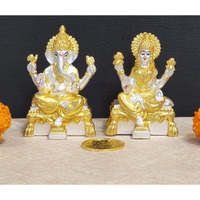 Gold Art India Two Tone Matte Peeth Laxmi Ganesha Idols | Perfect for Diwali & Festive Gifts with gold plated coin (LAXGANPEETHTWOTONEMATTE)