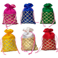 2DS Women Gota Work Silk Potli Bags For Return Gifts (Set of 20). Wedding gift potli/Jewellery Pouch, Multicolor Silk Potli for diwali Gift Packing Colour_Mixed
