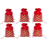 2DS Womens Gota Work Silk Potli Bags For Jewellery, Diwali Gifts Packing (Red) - Set of 25