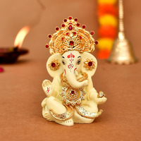 CraftVatika Ganesh Idol Murti Statue for Car Dashboard Gift Ceramic Terracotta Gold Plated Ganesha Ganpati Idols Showpiece Figurine for Home Pooja Room Diwali Decoration. (Cream Color)