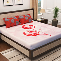 Story@Home Tevel Collection 300 TC Bedsheet King Size Bed Cotton with Two Pillow Covers, White and Diwali Red