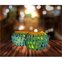 Quace Mosaic Christmas Tree Colorful Glass Candle Tealight Candle Holder 3 Home Dcor Indoor Outdoor Christmas Decorations Diwali Corporate Gift (Pack of 2)