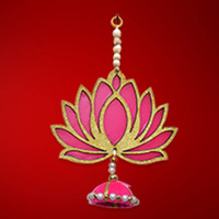 CraftVatika Pack of 1 Lotus Hangings Latkans Wall Decor Items for Decoration Set MDF Pack of 1, Handmade Lotus Jhumki for Wedding Temple Diwali Decorations (Golden, Pieces) (1 Pieces)