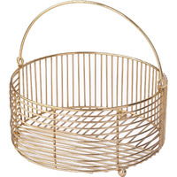 Craft Brio -A TRENDY HANDICRAFTS Round Metal Gold Plated Decorative Wire Basket Diwali Gift Hamper Storage Fruit Vegetable Organizer With Handle-Size 9.5 inches Dia