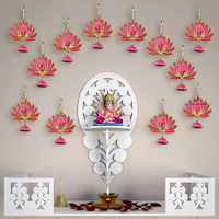 CraftVatika Pack of 12 Lotus Hangings Latkans Wall Decor Items for Decoration Set MDF Pack of 12, Handmade Lotus Jhumki for Wedding Temple Diwali Decorations (Golden, 12 Pieces)