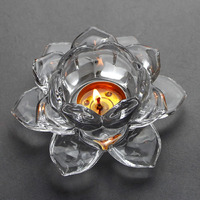 Vilon Italian premium Exquisite Glass Lotus Flower Tea Light Candle Holder, Perfect for Lighting Decoration, Corporate Gifts,Home Decor and Festival Like Diwali, Christmas or Eid Set of (2)
