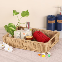 AKWAY Wicker Seagrass Water Hyacinth Kauna Grass Serving Round Tray Serving Tray For Home|Dining Table Decorative Trays|Serving Tray|Platter With Handles Diwali Or Deepawali Gifts|11X8X3,Beige