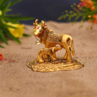 Collectible India Kamdhenu Cow with Calf Metal Statue Figurine Decorative Gift Item Showpiece for Home Decor - Diwali Decorations Religious Items for Home (Set of 10)