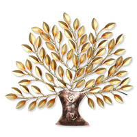 Collectible India Metal Decorative Golden Tree Of Life Wall Decor and Hanging Mounted Art Sculpture Diwali Gifts Home Decor (Size 16 x 16 Inches),