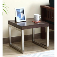 SMAART CRAAFTS Kinsley Solid Wood End Table | Premium Side Table for Home & Kitchen | Dark Walnut Finish | Solid Mango Wood | Chrome Metal Legs Diwali Decorations