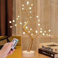 CORAL TREE 20Inch Decorative Bonsai LED Lights Table Lamp for Diwali Christmas Wedding for Living Room Indoor Copper Wire - Remote_USB Charger