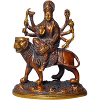 CRAFTHUT Elite Brass Statue/Idol of MATA Sherawali/Durga Maa for Blessing, Happiness, Wealth at Home & Office, Handcrafted with Antique Look/Diwali Gift (LxBxH - 5 x 3.75 x 6.5) Inches, 1.15 kgs