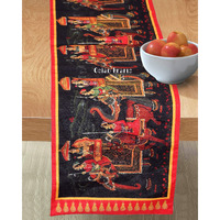 Osian Krafts Diwali Decor Gift Traditional Home Dupion Polyester Silk Digital Printed Multi & Black Elephant Table Runner for Dining Table 6 & 4 Seater Centre Table Top Rectangle | 72x12 Inches