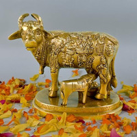 CRAFTHUT Nandi Cow and Calf Brass Idol Statue/Idol/Showpiece/Decorative Diwali Gift Kamdhenu Brass Item/Home Decor/Office Decorative Items (LXBXH - 5.9X 3.2X5.1 Inches Weight - 2.2 kgs)