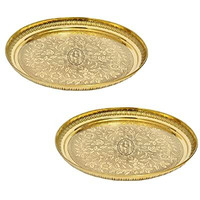 DSH Pure Brass Pooja Thali Plate Flower Embossed Design For Home Office And Diwali Puja Plate 5k (Set Of 2)