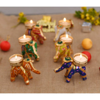 Collectible India Tealight Candle Holders Set for Diwali Decoration item for Home Dcor Tea light - Handmade Elephant Candle Stand Diwali Decorations - Items for Home Set of 6